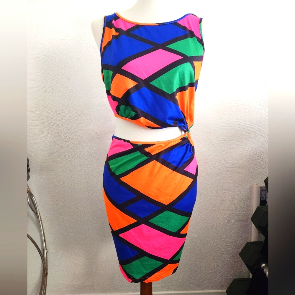 SXY Plus Geo Print Cut Out Ring Bodycon Dress